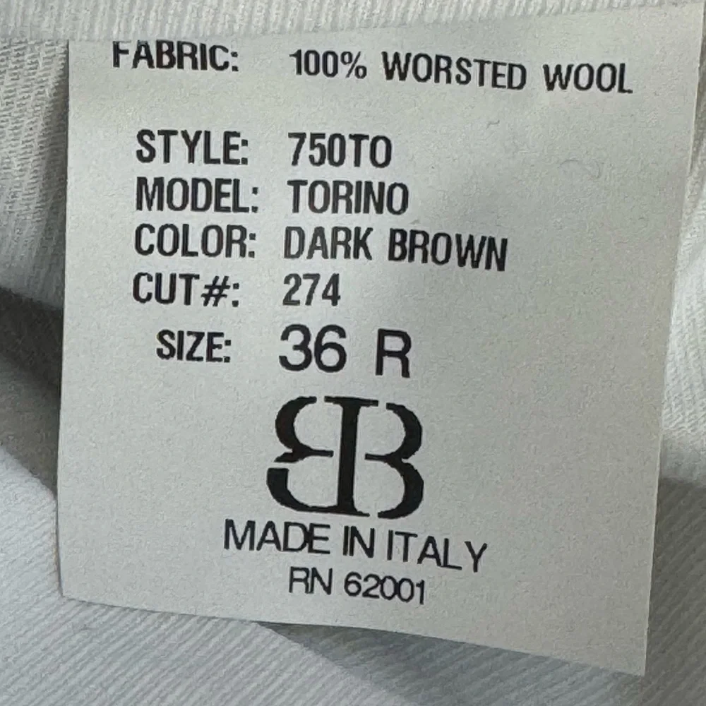 JB Britches men’s made in Italy worsted wool Dark Brown Torino pants 36 hemmed